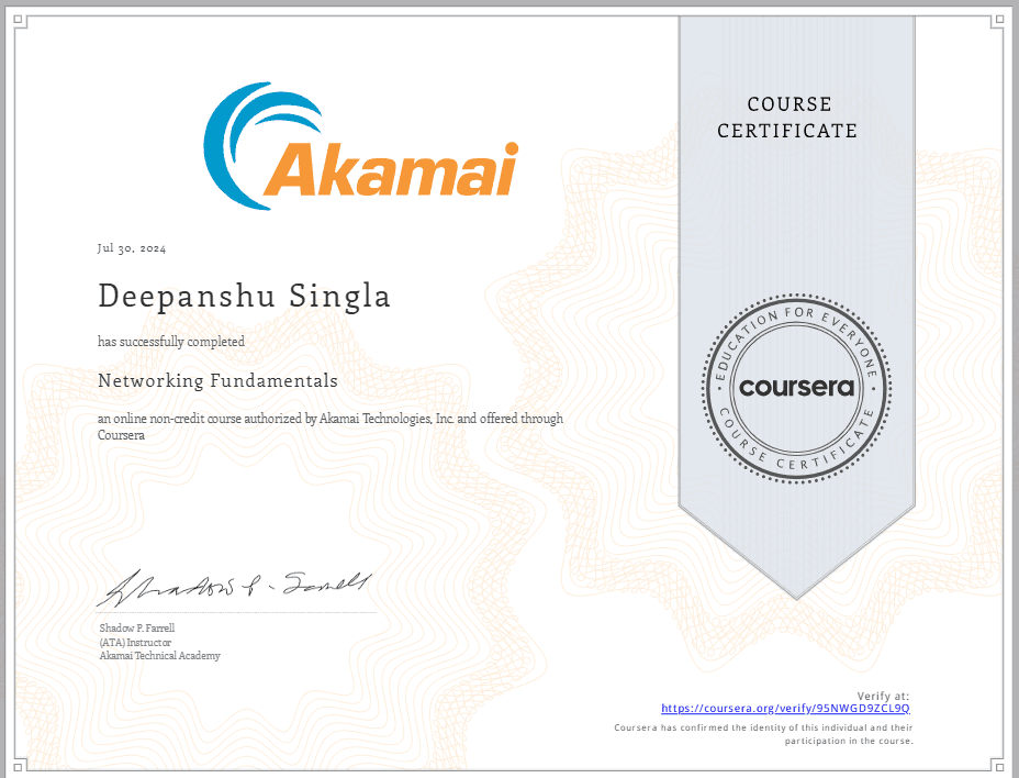 Akamai - Networking Fundamentals certificate